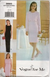 9885 VOGUE GIRLS SLEEVELESS EMPIRE DRESS LENGTHS, JACKET PATTERN 7-10; 12=14 choice